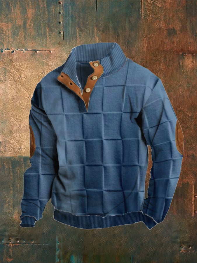 Men'S Plaid Print Button Casual Sweatshirt