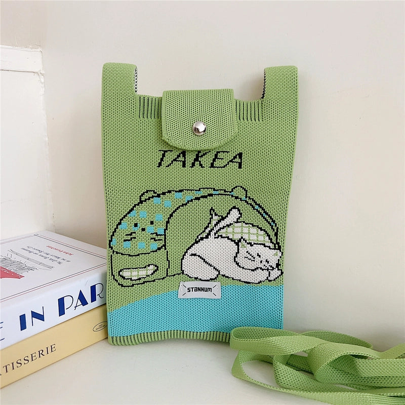 Women's Small Polyester Cartoon Letter Flower Cute Square Flip Cover Bucket Bag