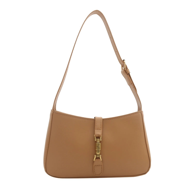 Women's Pu Leather Solid Color Classic Style Lock Clasp Shoulder Bag