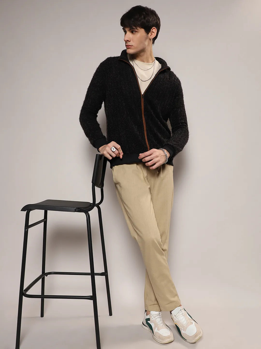 Self-Design Striped Knitted Jacket