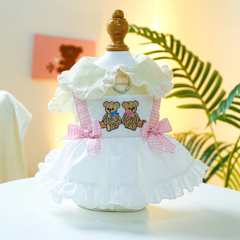 Pet Ring Dog Clothes Spring And Summer New Princess Fluffy Gauze Skirt Embroidered Cute Bear Dance Gauze Skirt