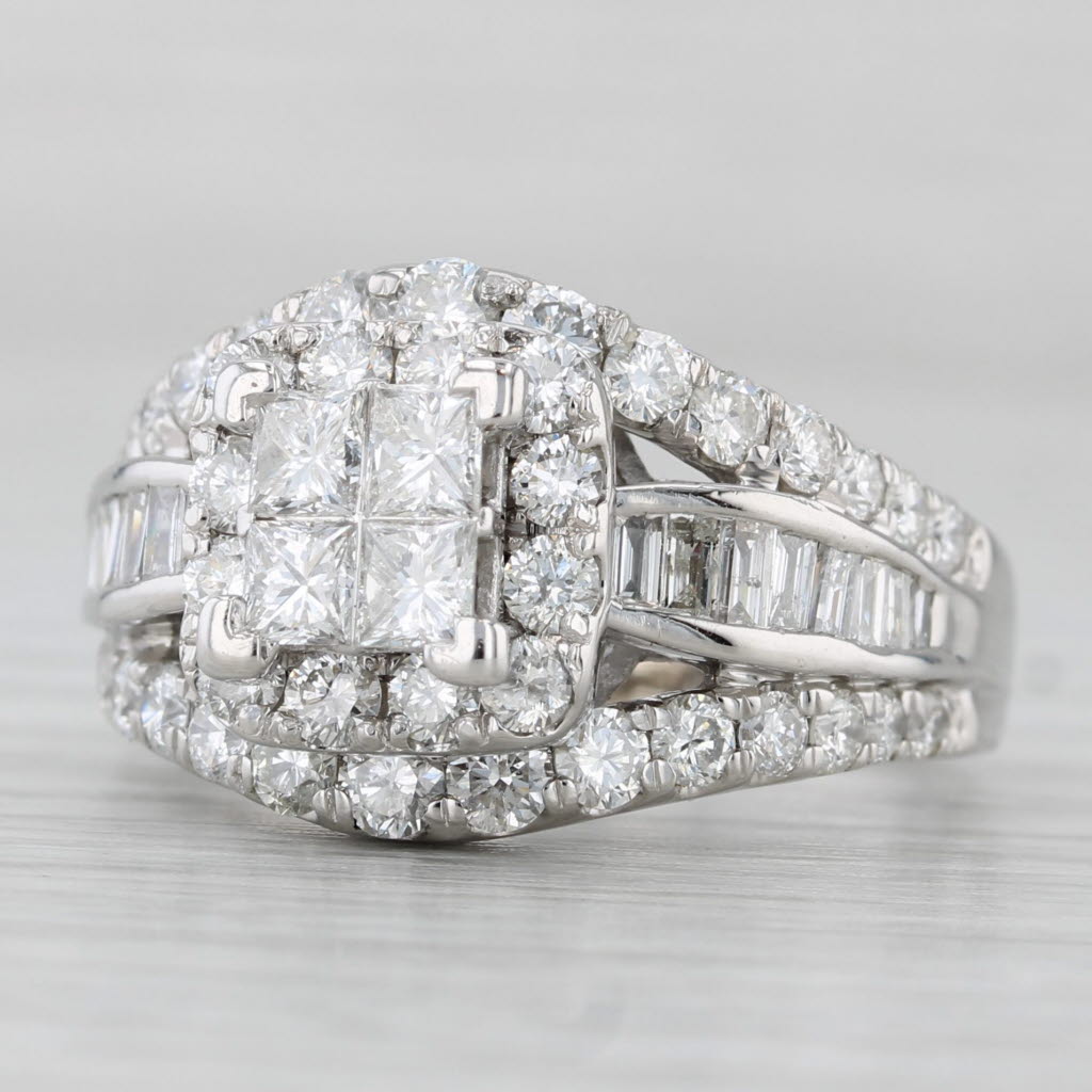 2.78ctw Diamond Halo Bridal Ring 14k White Gold Size 8.5