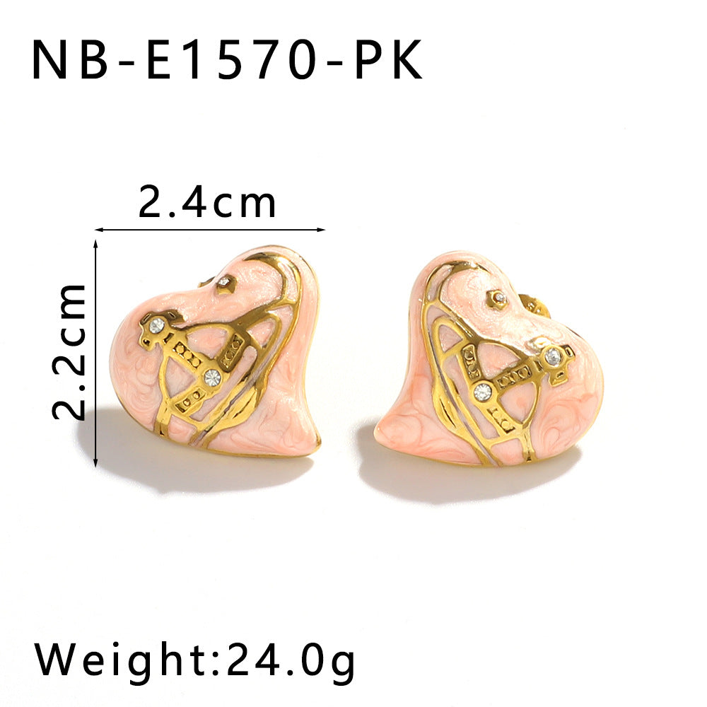 Fashionable Planet Love Earrings With Diamonds Small And Exquisite Oil-Drop Stainless Steel Earrings For Women