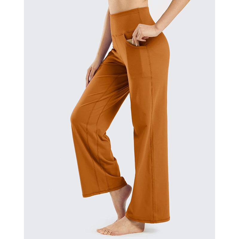 Women Wide Leg Yoga Pants High Waist Stretch Workout Sweatpants With Pockets Casual Straight Leg Pants