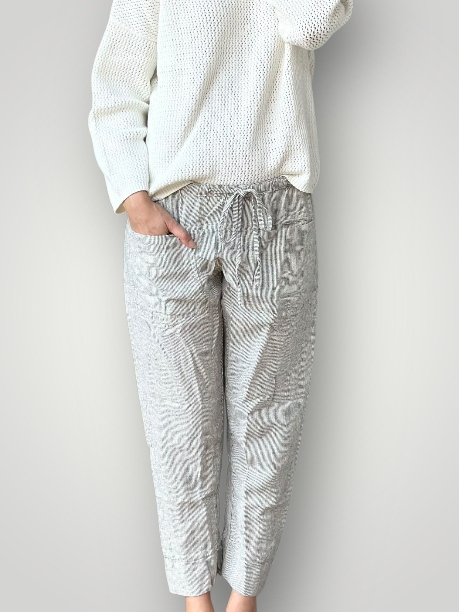 darcy pants - fine grey stripe linen