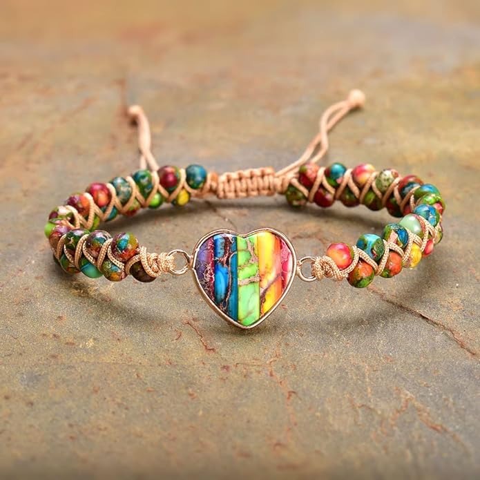 7 Chakra Stone Heart Bracelet