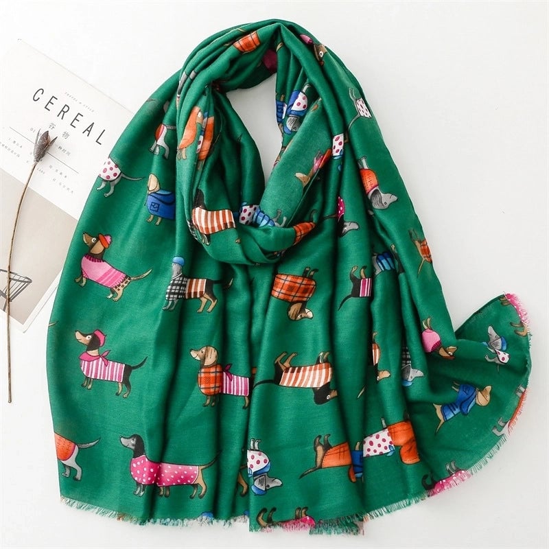Autumn And Winter Cotton And Linen Feel Scarf Cartoon Fashion Dog Animal Scarf Warm Shawl Ladies