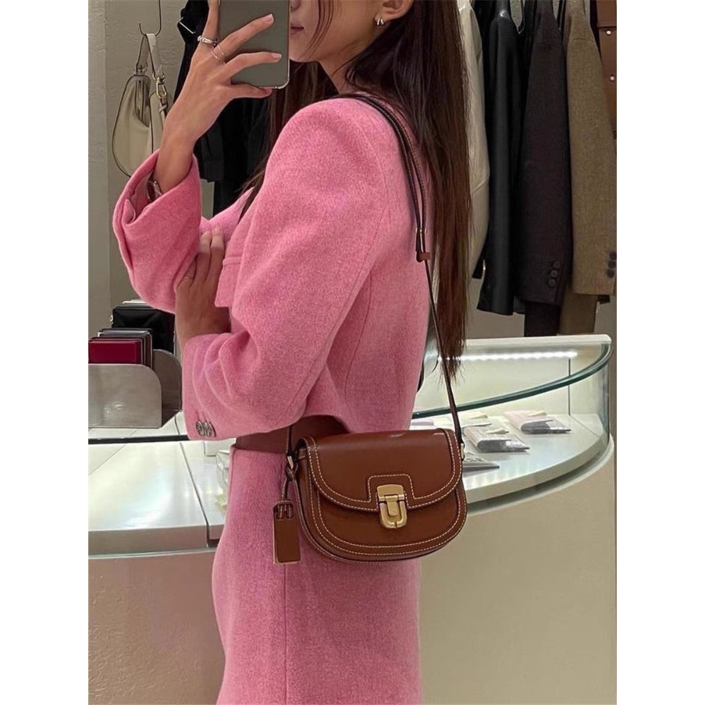 Retro  Contrast Color  Saddle Crossbody Bag