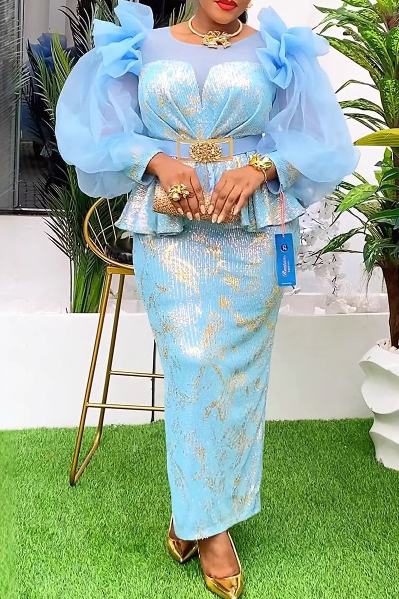 Elegant Solid Color Patchwork Square Neck Long Plus Size Dresses