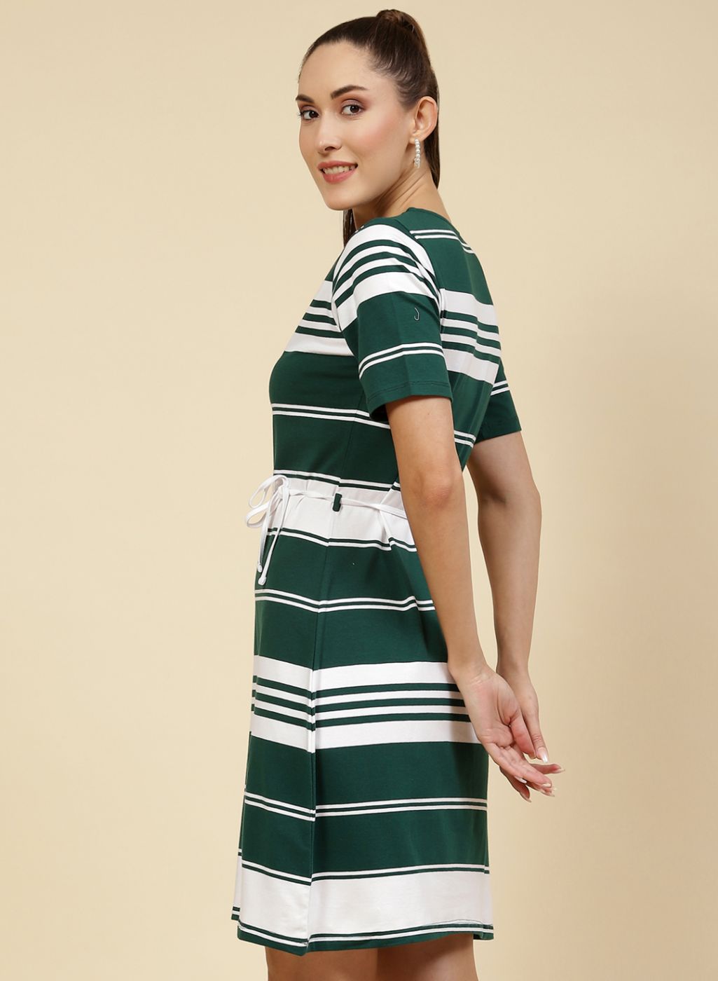 Women Bottle Green Printed Dress