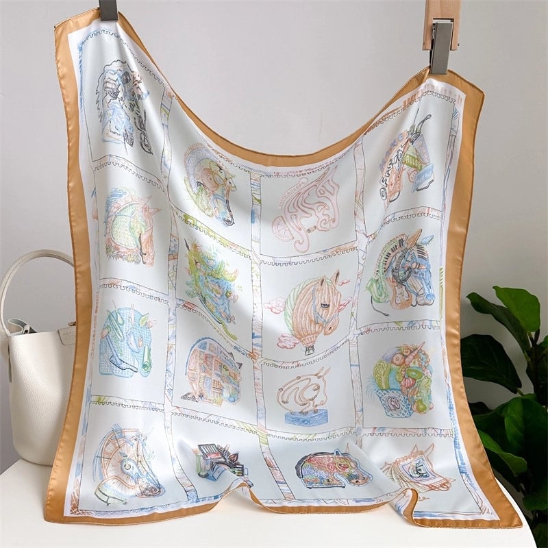 Unisex Casual Minimalist Stripe Flower Polyester Satin Printing Silk Scarf