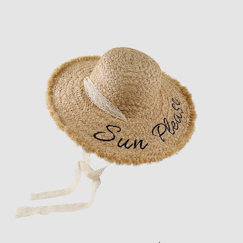 Women's Vacation Minimalist Letter Solid Color Big Eaves Straw Hat