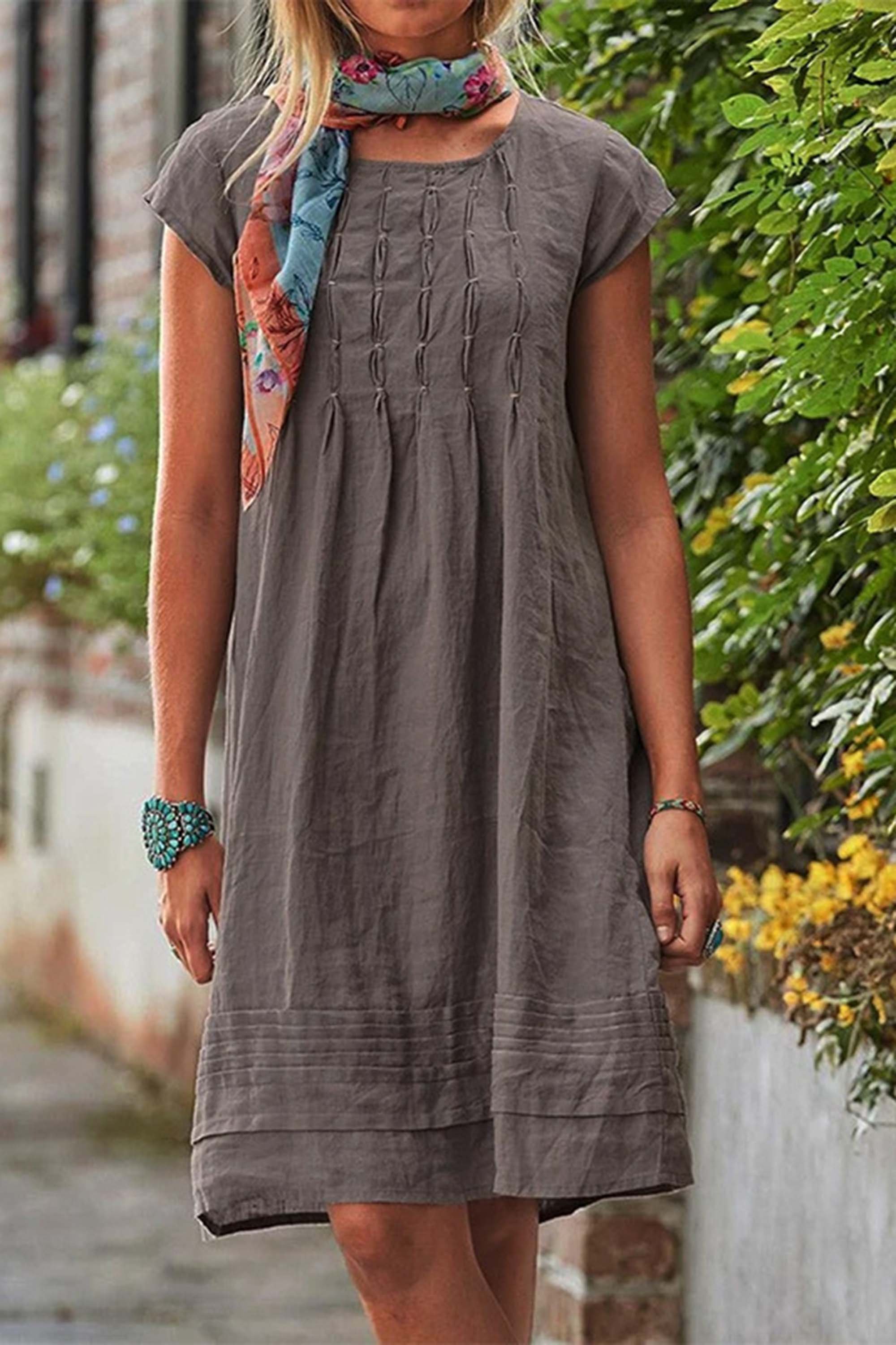 💖Summer Big Sales💖Summer Round Neck Loose Cotton Linen Dress👗