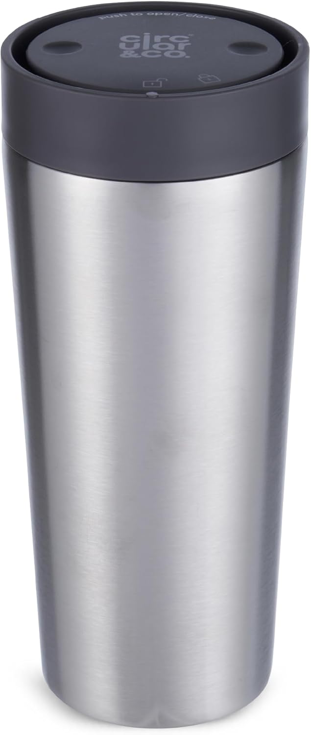 Circular & Co Thermal Stainless Steel Travel Mug - 8oz/227ml - Insulated Reusable Coffee Cup - 100% Leakproof & Lockable - 6 Hours Hot/Cold - Push Top, One Hand Open, 360 Drinking Coffee Tumbler