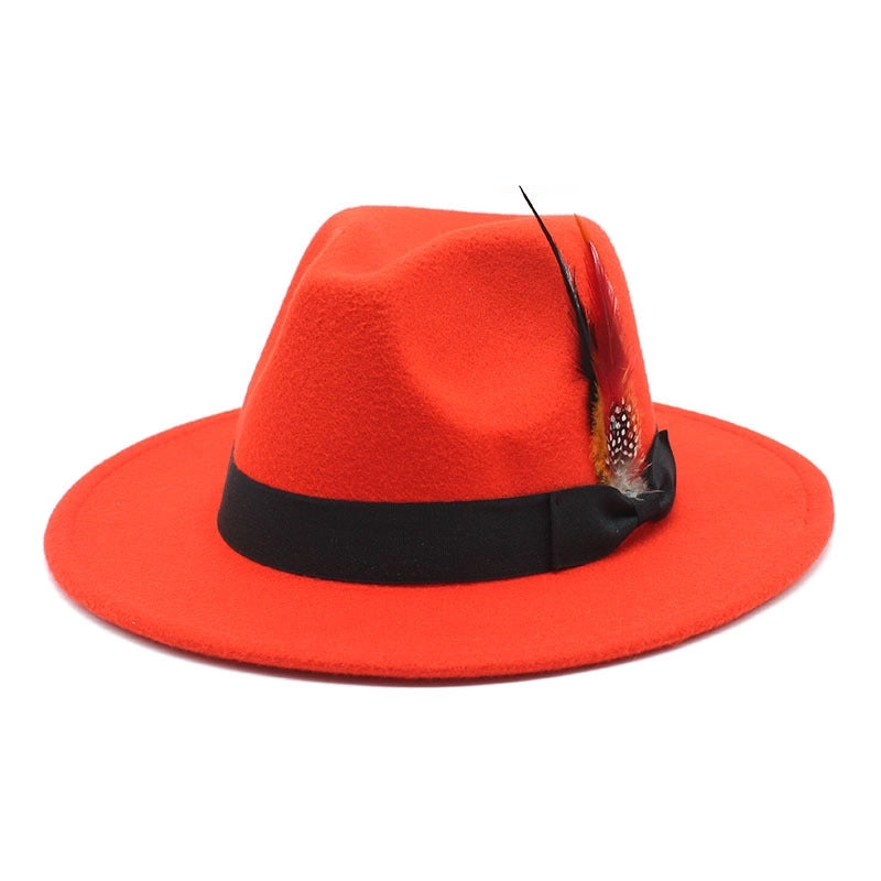 Bow Feather Top Hat Autumn And Winter Big Brim Hat Fashionable Men's And Women's Cashmere Felt Hat Style New Hats