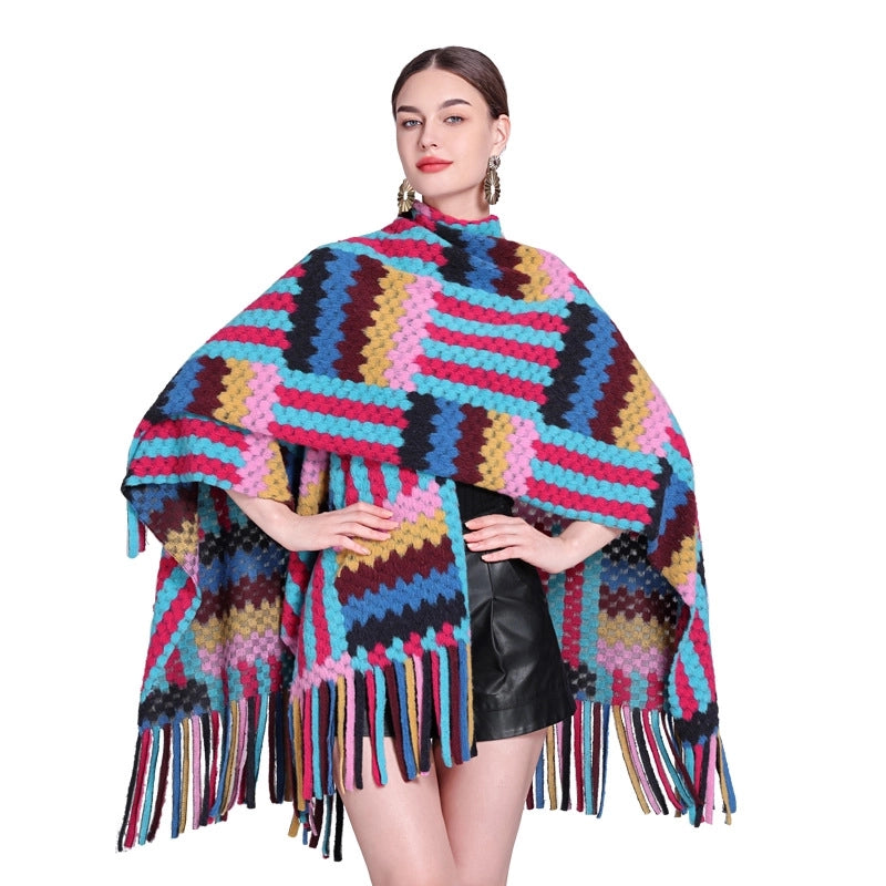 Women's Retro Ethnic Style Plaid Polyester Tassel Shawl
