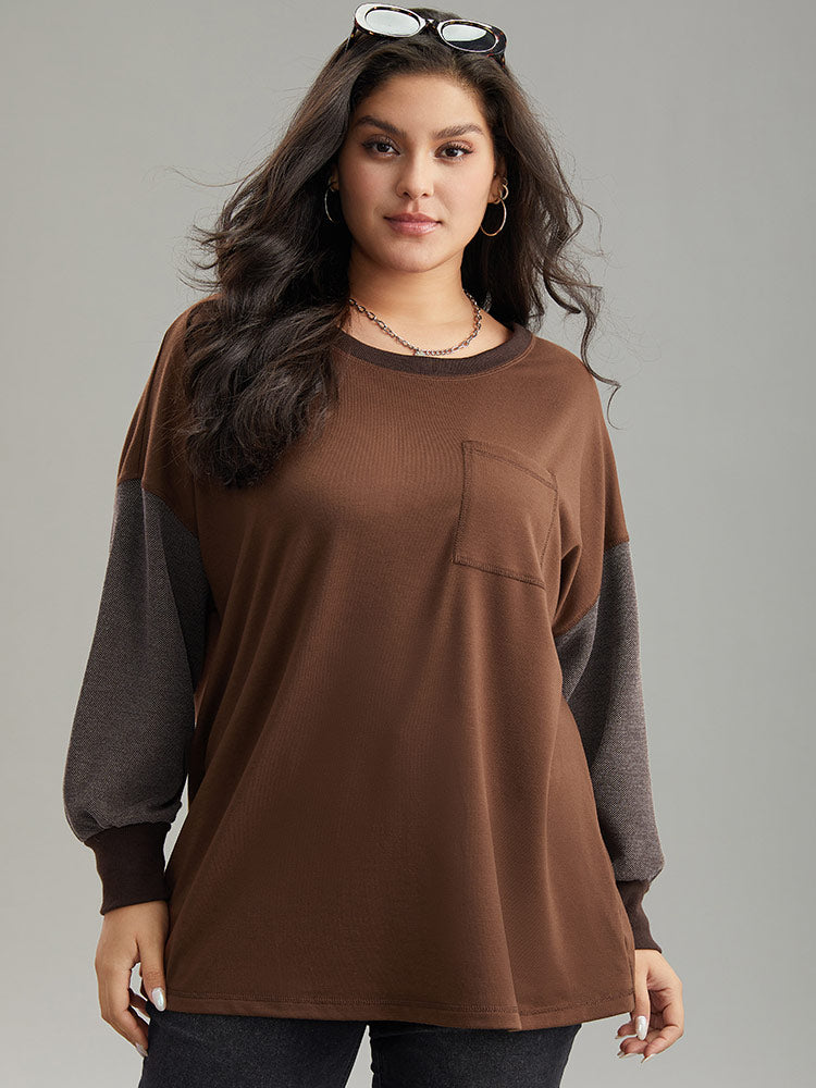 Two Tone Patched Pocket Drop Shoulder Sweatshirt