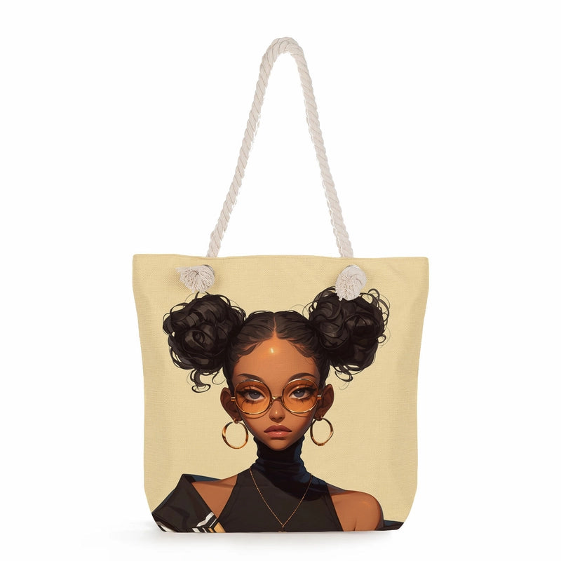Women's Medium Linen Human Classic Style Streetwear Square Zipper Shoulder Bag