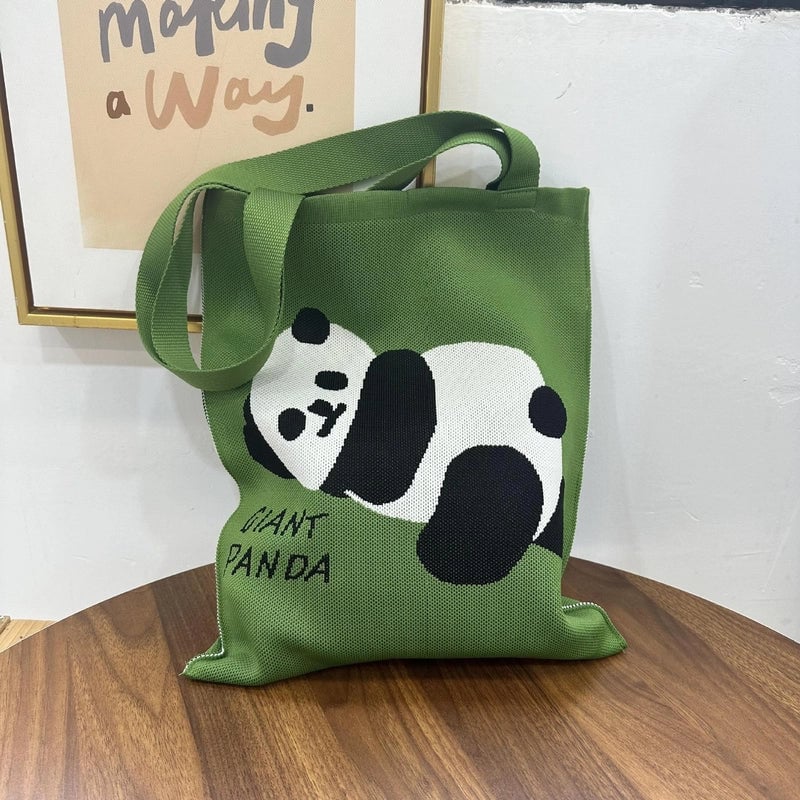 Niche Design Cute Panda Knitted Shoulder Bag Women's Versatile Large Capacity Shopping Commuter Tote Bag Women's Bag
