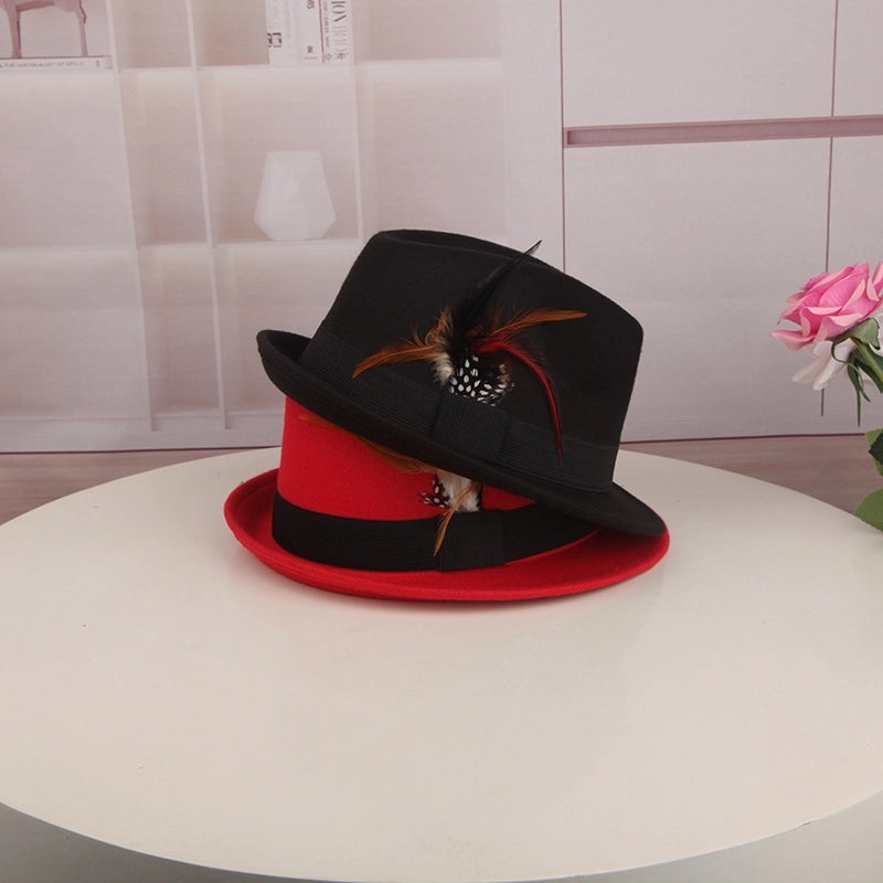 Spring And Autumn New Hat  Casual Ostrich Fur  Retro Feather Jazz Hat Women's Woolen Basin Hat