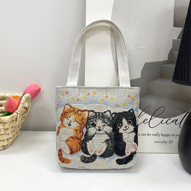 Women's Small Spring&Summer Canvas Printing Cute Open Handbag