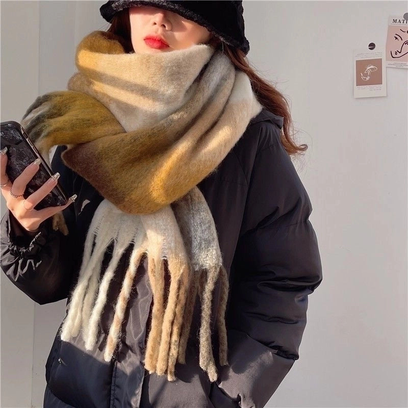 Women's Minimalist Lattice Imitation Cashmere Tassel Scarf
