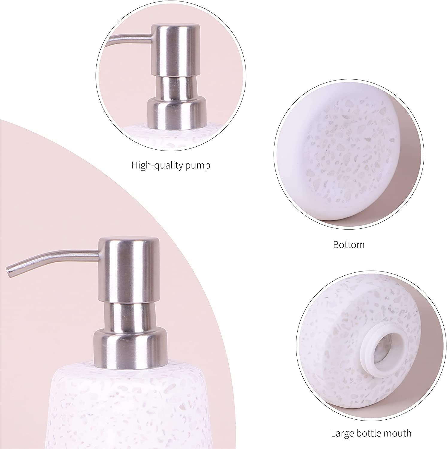 Terrazzo Hand Soap Dispenser. Liquid Soap Dispenser Ceramic Lotion Dispenser for Kitchen Bathroom Washroom