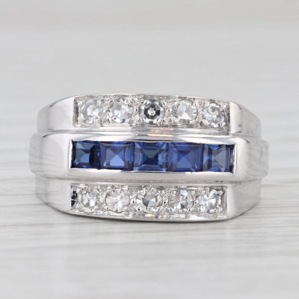 0.80ctw Lab Created Sapphire Diamond Ring Wedding Band 14k White Gold Size 6.75