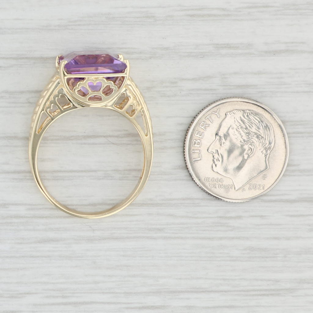 5.15ct Princess Amethyst Solitaire Ring 14k Yellow Gold Size 8 Heart Bridge