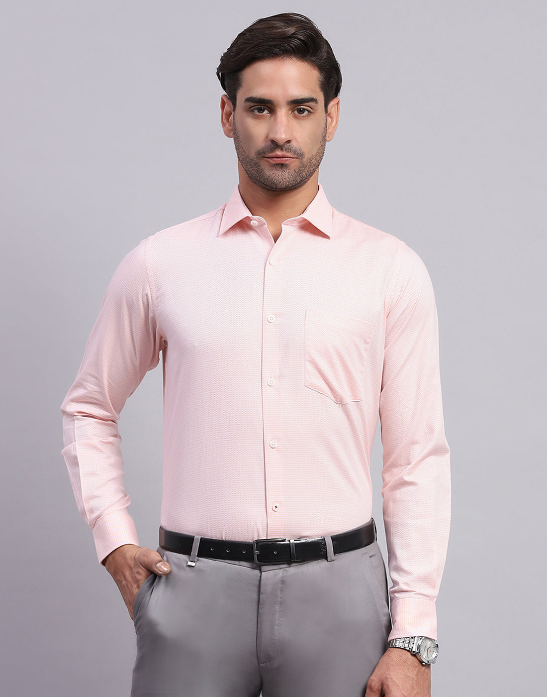 Men Pink Solid Collar Full Sleeve Shirt