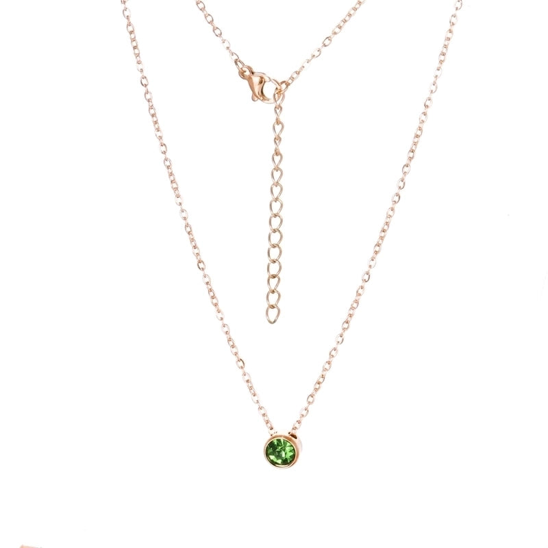 Stainless Steel 18K Gold Plated Rose Gold Plated IG Style Plating Inlay Round Birthstone Pendant Necklace