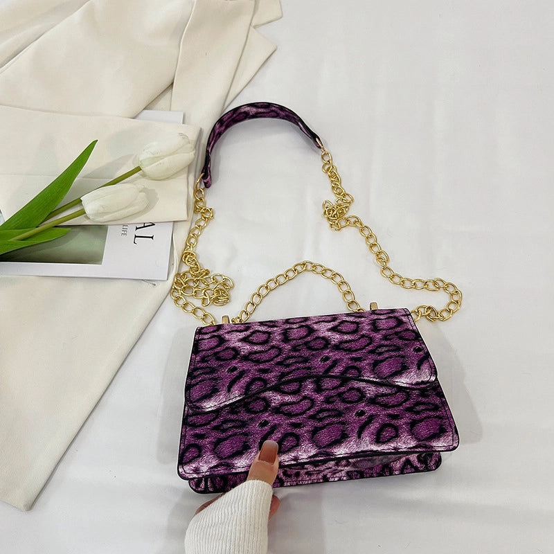 Women's Medium PU Leopard Streetwear Sewing Thread Square Zipper Shoulder Bag