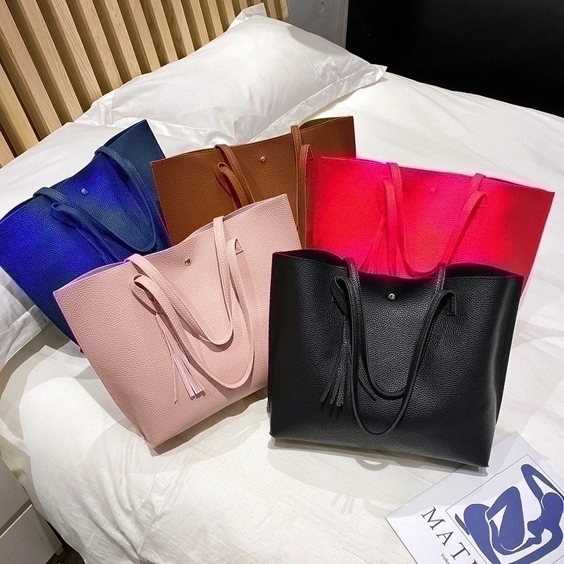 Fashion Lychee Pattern Solid Color Shopping Women's Bag