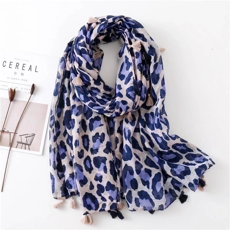 Leopard-print Cotton And Linen Scarves. Shawl. Long Silk Scarf. Keep Warm
