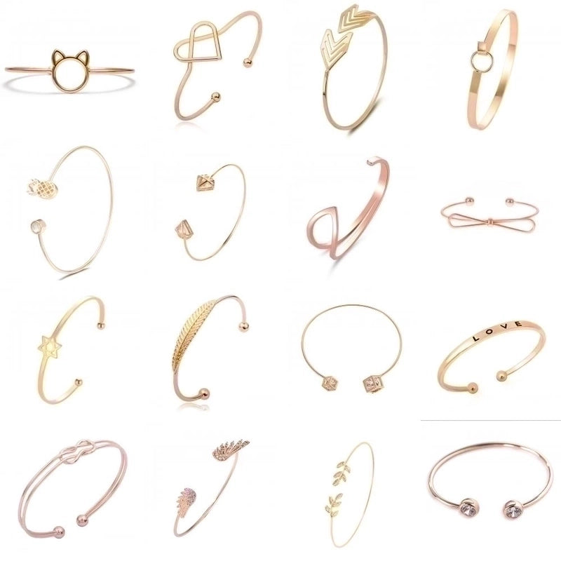 Alloy Gold Plated Silver Plated Fashion Plating Inlay Heart Shape Feather Bow Knot Bangle