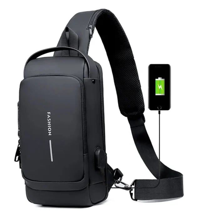 New Carbon Fiber USB charging sport sling  Anti-theft shoulder bag