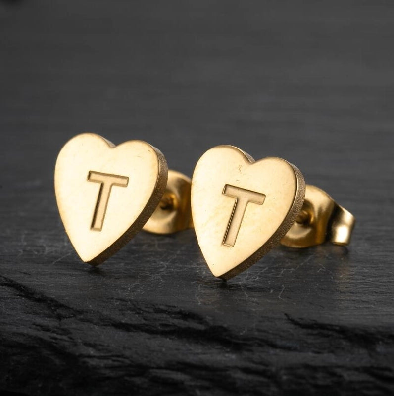 1 Pair Fashion Letter Heart Shape Plating 304 Stainless Steel 18K Gold Plated Ear Studs