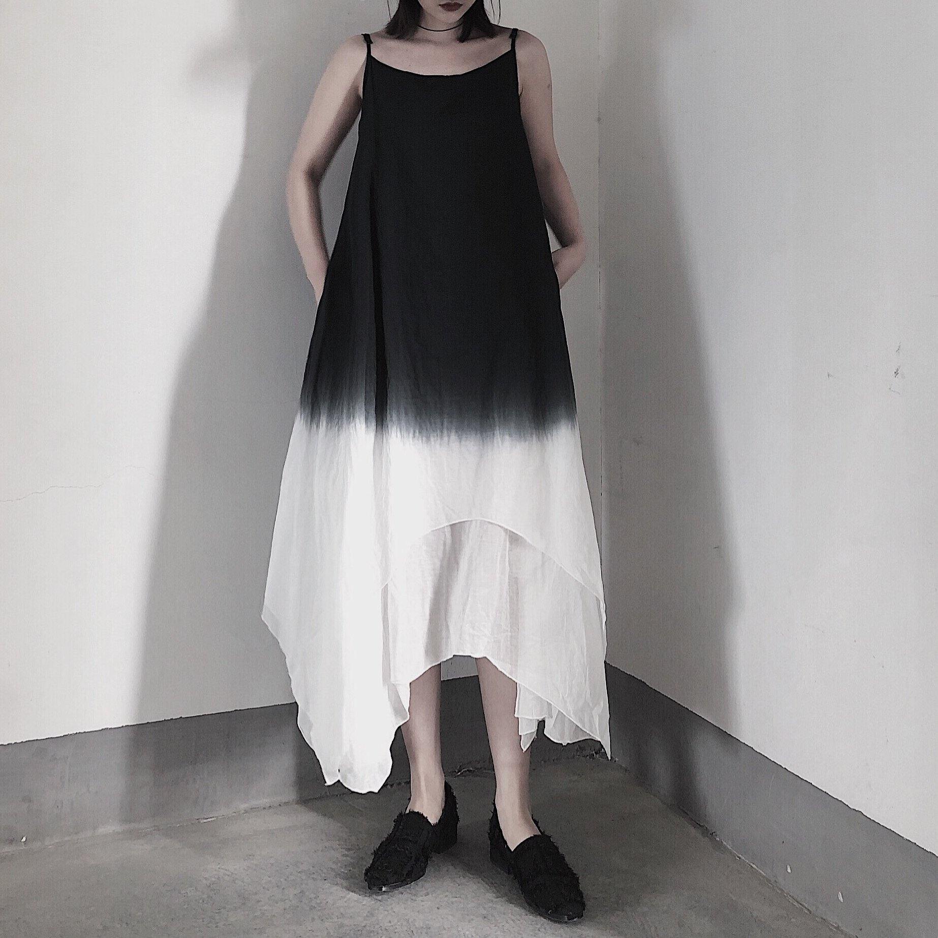 Double layer irregular swing suspender skirt