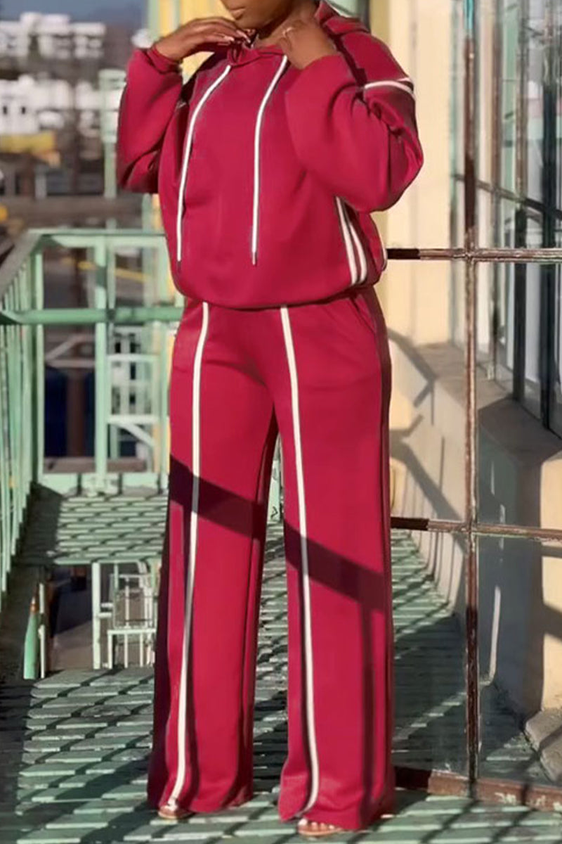 Casual Sportswear Daily Solid Color Draw String Hooded Long Sleeve Two Pieces