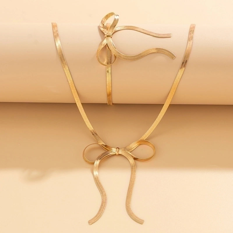 Modern Style Minimalist Bow Knot Copper Handmade Plating 18k Gold Plated Jewelry Set