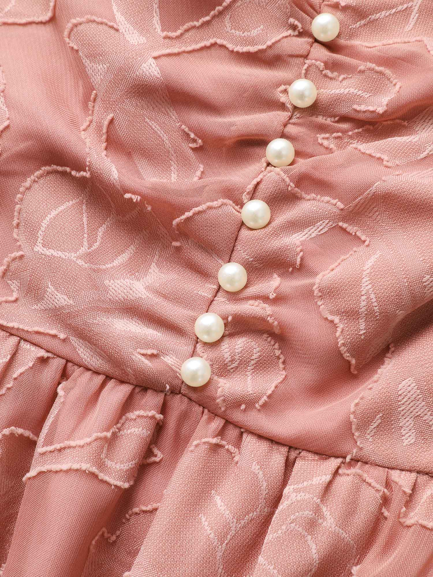 Textured Mesh Pearl Beaded Ruched Pocket Dress