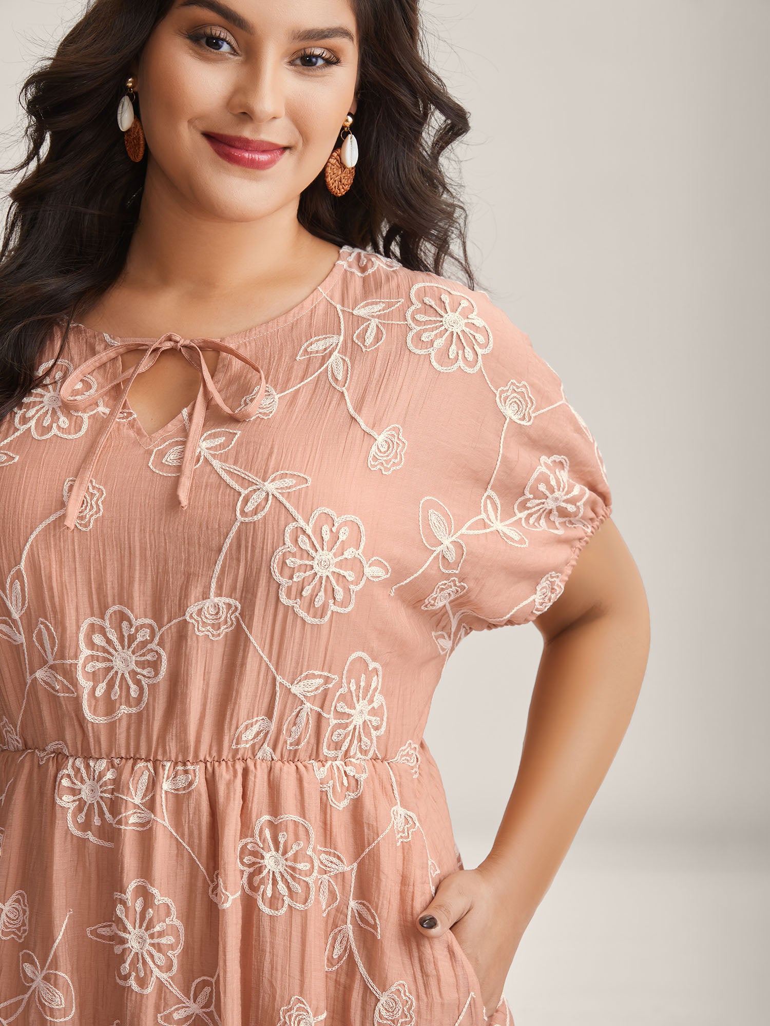 Rayon Textured Embroidered Stretchy Midi Dress