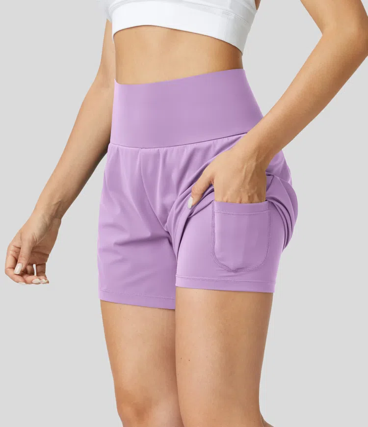 ⚡7 Packs for $24.98⚡Super High Waisted Back Pocket & Side Hidden Pocket 2-in-1 Yoga Shorts, 7/14 Color Sets