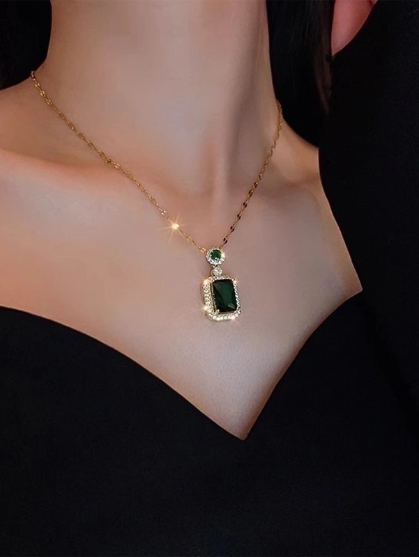 Copper Minimalist Inlay Round Zircon Solitaire Necklace