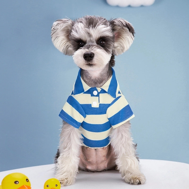 Casual Minimalist Polyester Stripe Lapel Pet Clothing