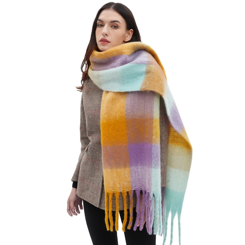 Hot New Autumn And Winter Men's And Women's Circle Yarn Coarse Tassel Plaid Scarf