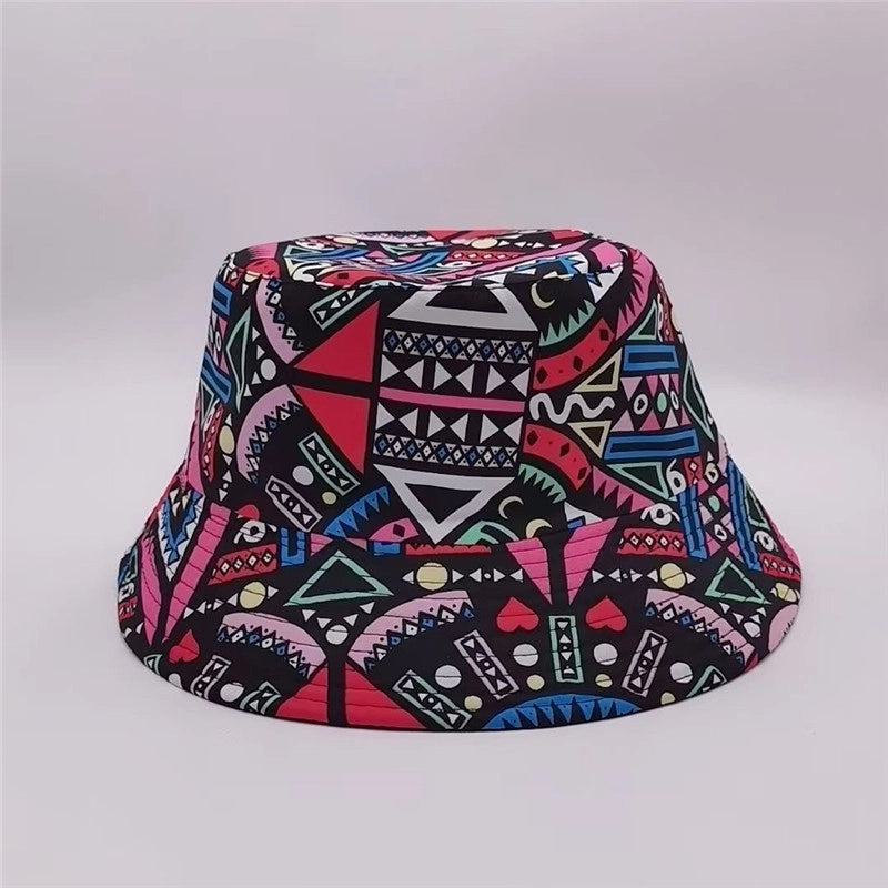 Ethnic Style Double-sided Fisherman Hat New Geometric Rhombus Casual Basin Hat Flat Top Sun Hat Tide