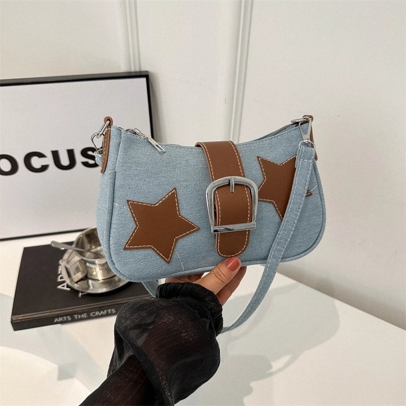 Women's Denim Star Vintage Style Buckle Underarm Bag