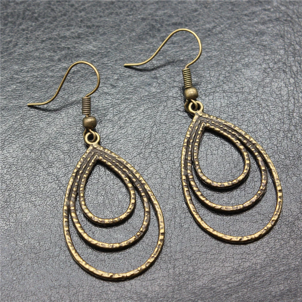 WYSIWYG Antique Silver Plated Antique Bronze Plated Triple Drop Earrings Pendant Earring Connector Earrings E-ABD-C14110