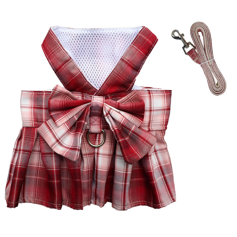 Plaid Jk Skirt Chest Strap Pet Leash Dog Walking Rope Cat Vest Clothes Teddy Hair Accessories Supplies